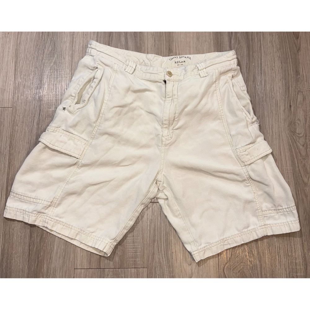 Tommy Bahama Relax Cargo Shorts Mens 33 Cream Off White Baggy Hippy Tencel Blend